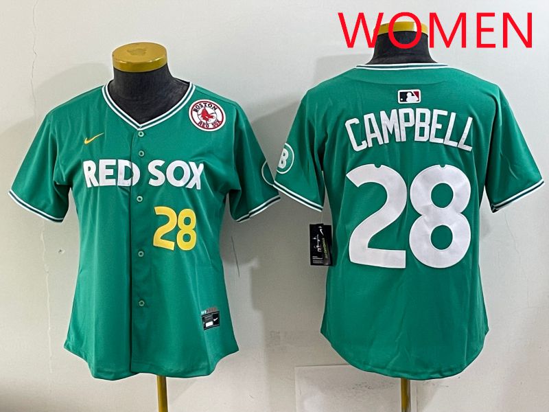 Women 2025 Boston Red Sox 28 Campbell Dark Green Joint Name Nike MLB Jersey style 6